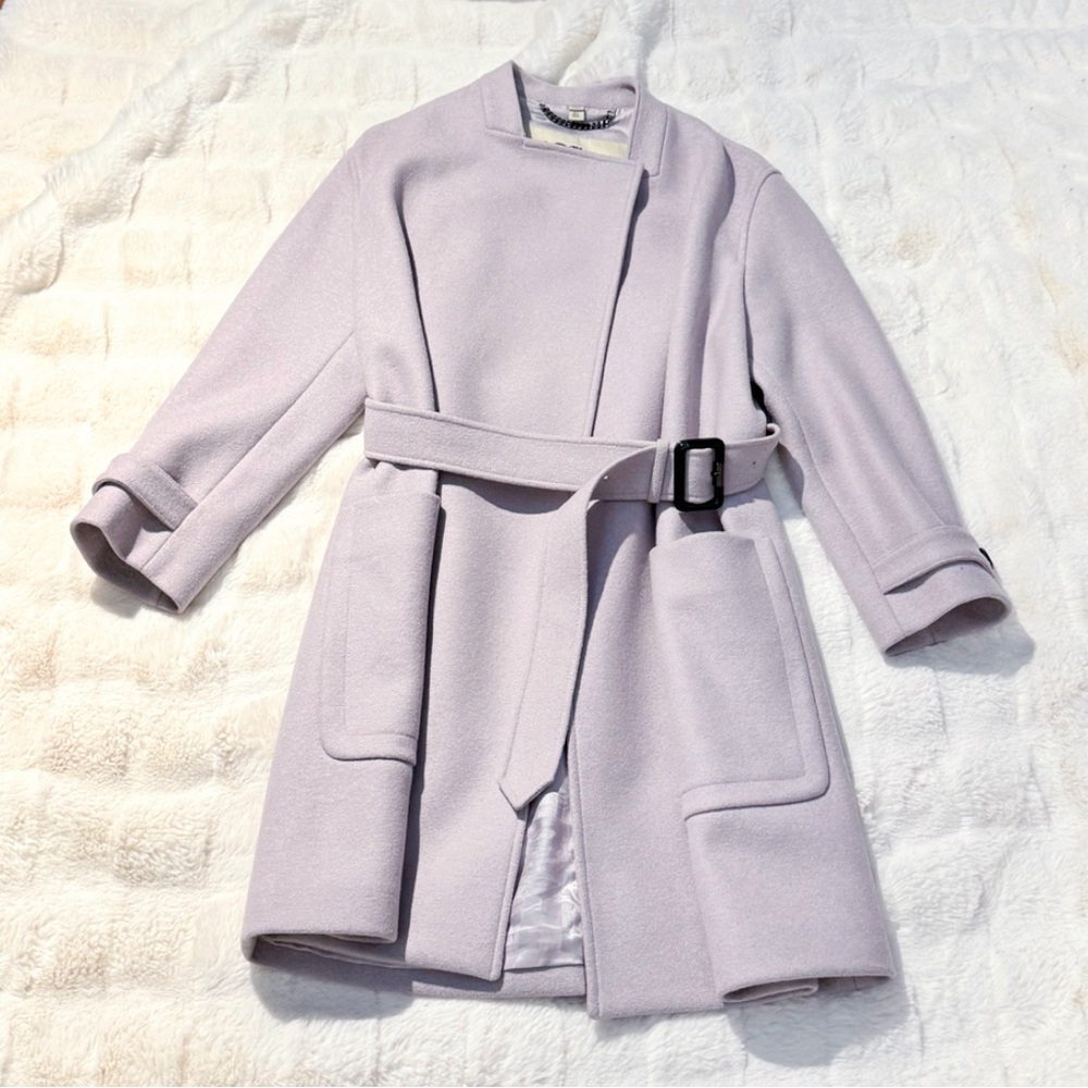 Burberry Wool Wrap Coat in Pale Orchid - Picture 2 of 16